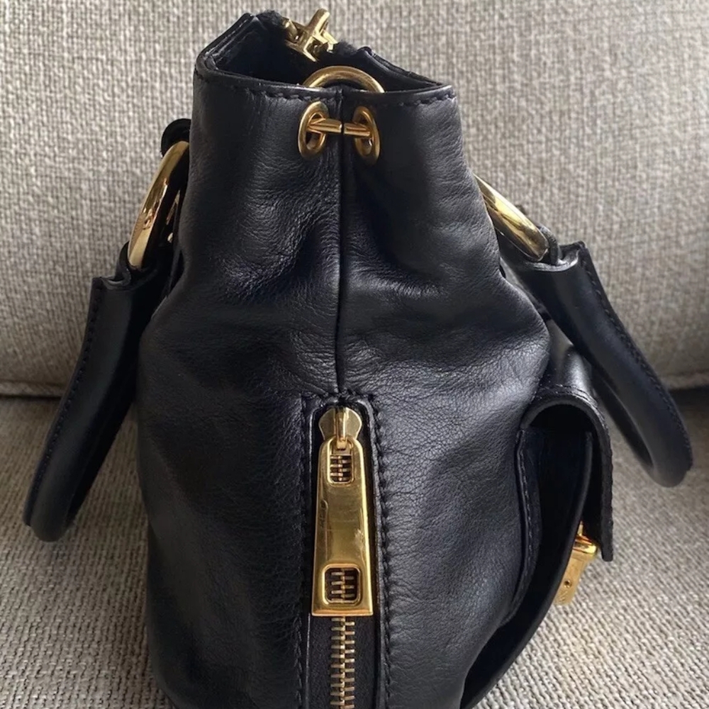 Black Leather Handbag with Gold Accents - Picture 6 of 13